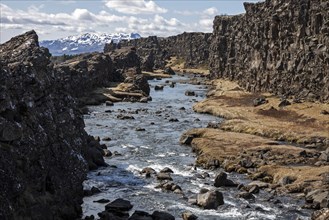 Almannagja breaking point of the North American and Eurasian tectonic plates in the river Oxara