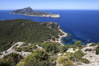 View of the dragon island Sa Dragonera and the coast near Sant Elm
