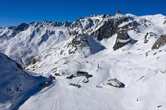 View of snow-covered Great Saint Bernard Pass