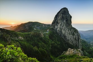 Roque de Agando rock tower at sunrise