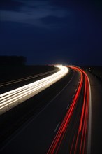 Light tracks on the A14 motorway at night