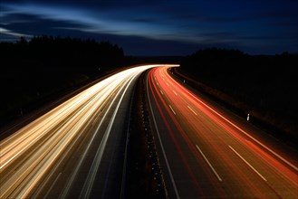 Light tracks on the A9 motorway at night