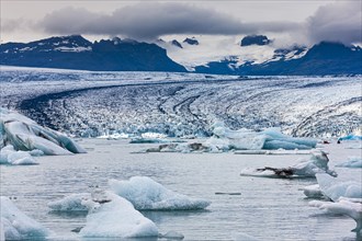 Icebergs in the glacier lagoon of glacier Vatnajokull