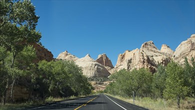 Highway through rock formations