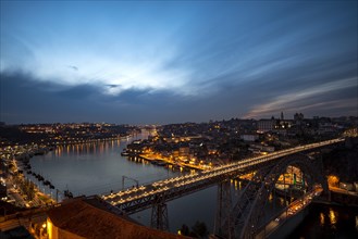 View over Porto with bridge Ponte Dom Luis I over the river Rio Douro