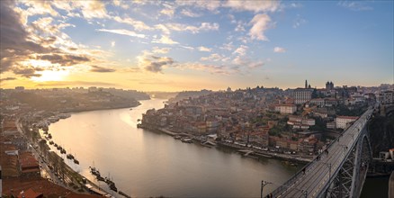 View over Porto with river Rio Douro and bridge Ponte Dom Luis I