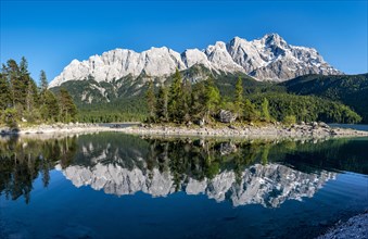 Lake Eibsee with Sasseninsel and Zugspitze