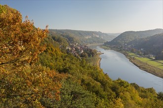 View from the Wilke over the city of Wehlen into the Elbe valley and to the Bastei