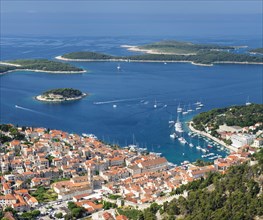 Overview of Old Town with harbour and Pakleni Islands