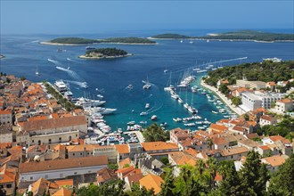 Overview of Old Town with harbour and Pakleni Islands