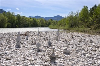 Cairns on gravel bank