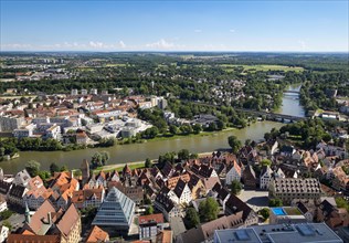 View from Ulm Minster to the Fischerviertel fisher's district of Donau and Neu-Ulm