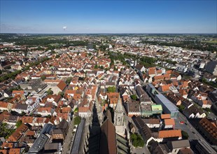 View from Ulm Minster of the eastern city center and Neu-Ulm