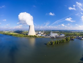 Isar I and Isar II nuclear power plant at Niederaichbach reservoir