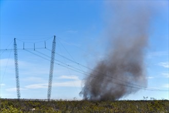 Power line with dust devil