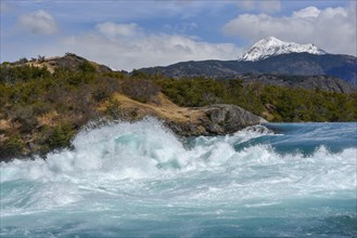 Rapids at the confluence of the turquoise Rio Baker and the glacier grey Rio Nef