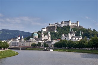 View over the Salzach to the old town and Hohensalzburg Castle