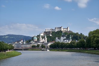 View over the Salzach to the old town and Hohensalzburg Castle