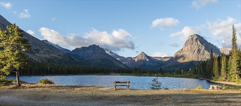 Viewing bench at the mountain lake