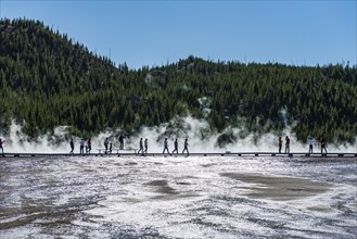 Tourists on a jetty in the thermal area