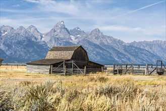 Historic old barn in front of the Teton Range