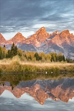 Mountains glow red at sunrise