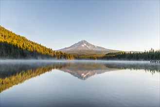 Reflection of the volcano Mt. Hood in Lake Trillium Lake