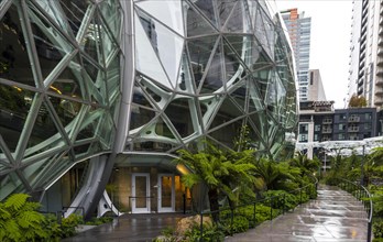 Modern office building of Amazon with a garden