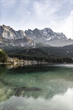 Eibsee lake in front of Zugspitze massif