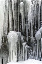 Long icicles on a rock face