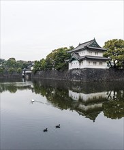 Kikyo-mon gate and watchtower behind moat