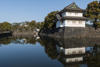 Watchtower at Kikyo-mon Gate behind moat
