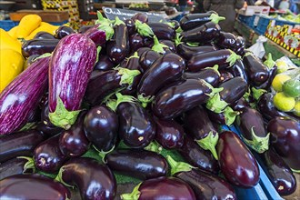 Egg plants (Solanum melongena) on a weekly market