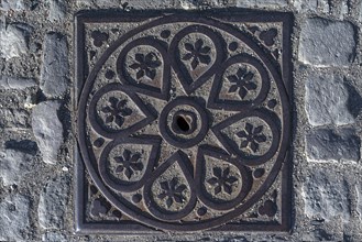 Manhole cover with floral pattern