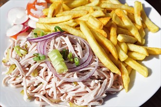 Sausage salad with French fries