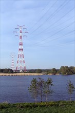 High voltage line Elbe crossing across the Elbe