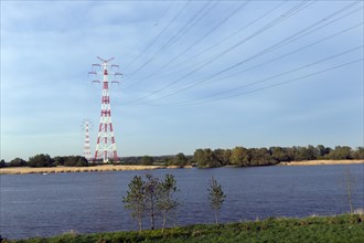 High voltage line Elbe crossing across the Elbe