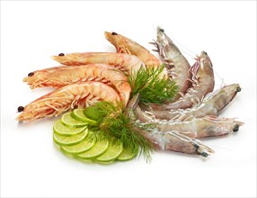 Boiled and raw prawns