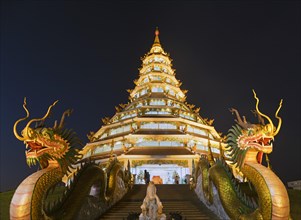 Nine-storey Chinese pagoda at dusk