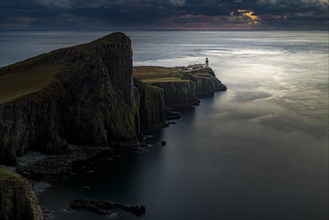 West coast Isle of Sky with North Sea with lighthouse at blue hour