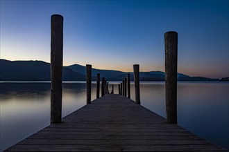 Lake Derwentwater with jetty at sunset