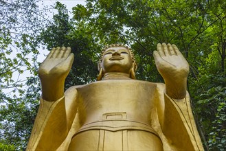 Golden Buddha statue with raised hands