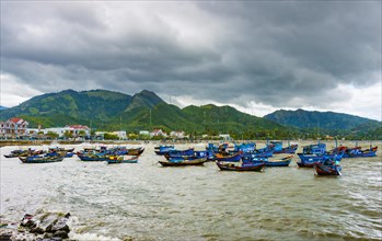 Blue fishing boats