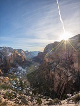 View from Angels Landing into Zion Canyon with Virgin River
