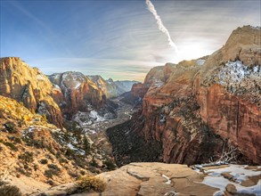 View from Angels Landing into Zion Canyon with Virgin River