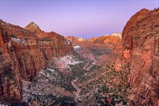 View from Canyon Overlook into Zion Canyon with snow