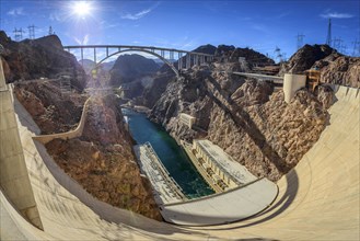 View of the Hoover Dam Bypass Bridge and Dam from the Hoover Dam