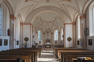 Interior and sanctuary of Parish Church of Mary's Assumption in Miesbach