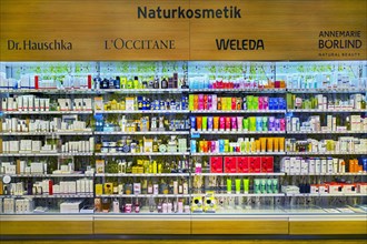 Shelves with natural cosmetics in a department store