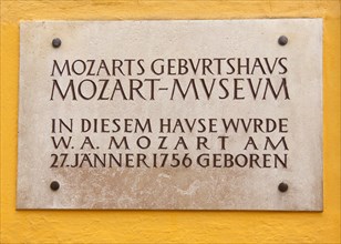 Memorial plaque birthplace Mozart